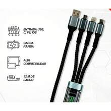 Cable de Carga Rápida 3 en 1 Super-Speed de 100W | Duradero y de Alto Rendimiento USB-C Universal, Micro USB para Teléfonos Android, Lightning - Multicolor - Ver 6