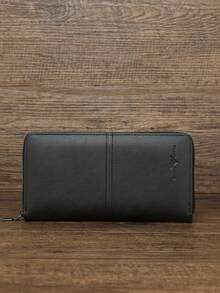 HOVI'S 19,5 x 10 cm Carteira de Zíper de Grande Capacidade Ultra Fina para Homens, Material em Couro PU com Alça de Pulso, Pode Armazenar Smartphone e Cartões, Cor Preta Adequada para o Dia dos Namorados - Preto - Visão 4