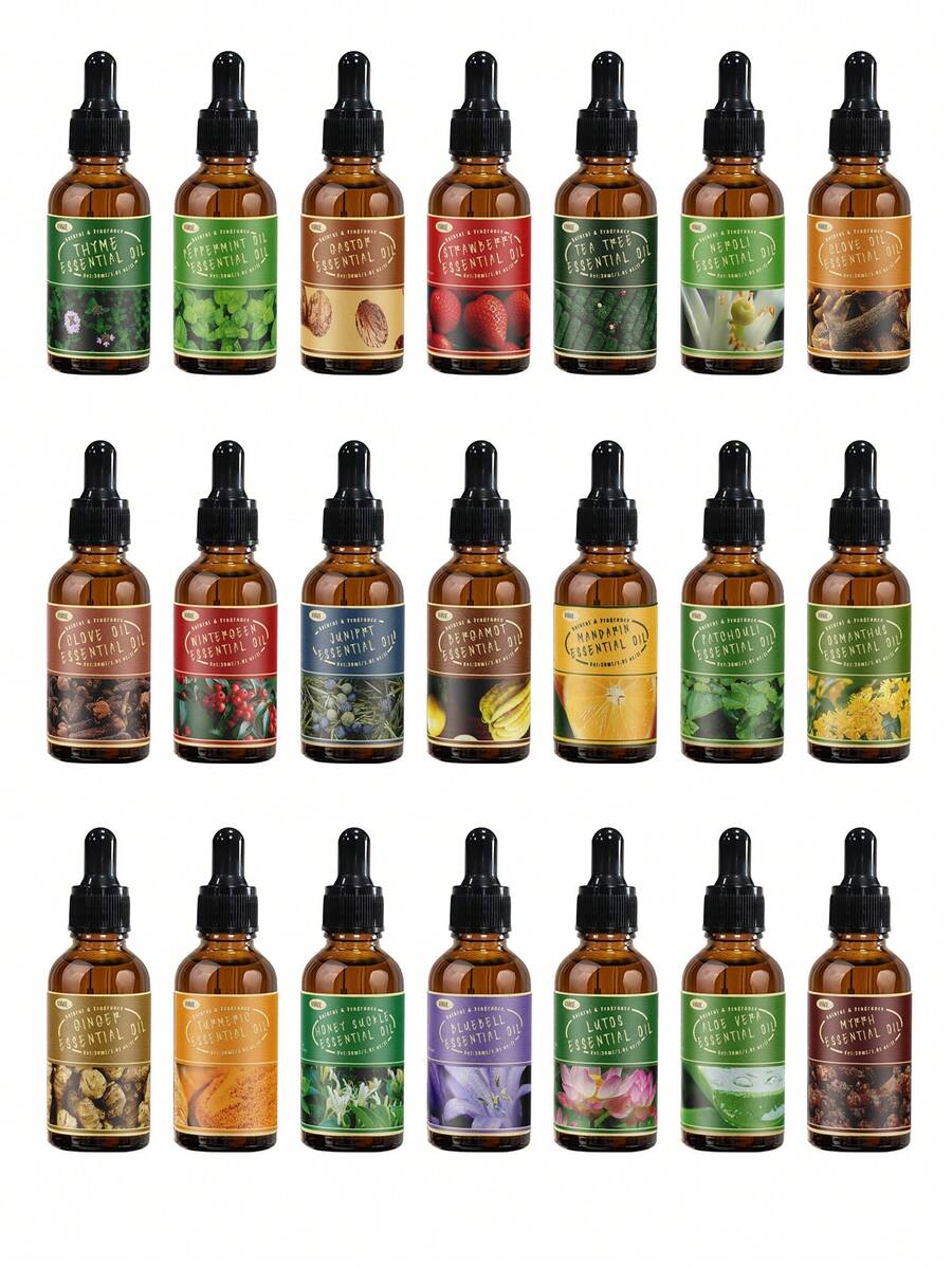 1 Set/1 Bottle/2 Bottles 30ml Essential Oils, Home Fragrance, Aromatherapy Oils: Lotus, Turmeric, Aloe Vera, Wintergreen, Bergamot, Citrus, Lemongrass, Myrrh, Jasmine, Lemon, Magnolia, Lemongrass, Oregano, Lime, Grape Seed, Cinnamon, Jasmine, Watermelon, Musk, Ginger, Juniper, Geranium, Sage, Wintergreen, Sandalwood - Multicolor - View 1