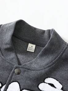 Skeleton Embroidery Baseball Jacket Men, Vintage Streetwear Loose Fit Dark Style Niche Design Coat - Dark Grey - View 4