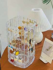 1个360°旋转首饰收纳盒，项链耳环展示架，多层卡槽和316个孔，大容量耳环首饰盒，情人节礼物，梳妆台收纳盒 - S，房间装饰 - 黑色 - 查看 8