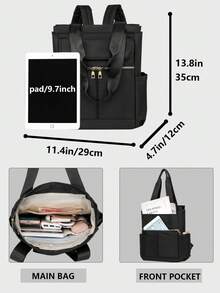 女士防盗尼龙双肩包，多功能时尚日常包，多口袋轻便旅行包，大容量简约书包，方便实用，适合学生、护士、教师、商务人士、旅行、通勤、购物、办公、约会、徒步、培训、工作等各种场合。也是生日、节日等场合的理想礼物。 - 彩色 - 查看 3