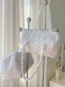 Fashion Floral Design Fitness Bag Travel Fitness Bag Large Capacity Fitness Bag Handbag Large Capacity Yoga Bag Quilted Flower Bow Design Handbag Multi Functional Luggage Bag Travel Storage Bag Weekend Overnight Storage Bag Sports Bag Travel Business Travel Bag Weekend Commuter Bag Travel Daily Elevator, Outing, Work Bag - trắng - Xem 7