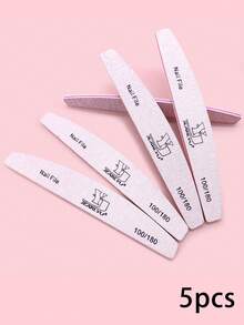 5pcs Crescent Nail Files, Double-Sided Coarse 80/100/150/180 Grit Nail Buffers, Minimalist Nail Care Tools For Nail Salon Use - Grey - View 13