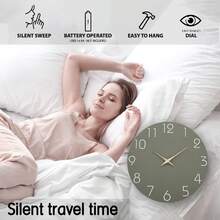 10-16 Inch Simple Gray-Green Large Wooden Wall Clock - Battery Powered, Silent Quartz Movement, Suitable For Living Room, Bedroom, Dining Room, Home, Kitchen Decor, Christmas & New Year Gift (Batteries Not Included) - Dark Green - View 6