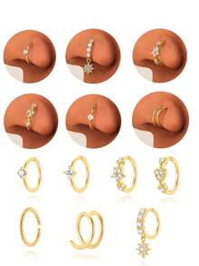 1Pc Flower 925 Sterling Silver Nasen Piercing Women Hiphop Punk Nose Piercing Classic Helix Cartilage For Daily Wear Party Christmas Gifts Fine Jewelry - Gold - View 1