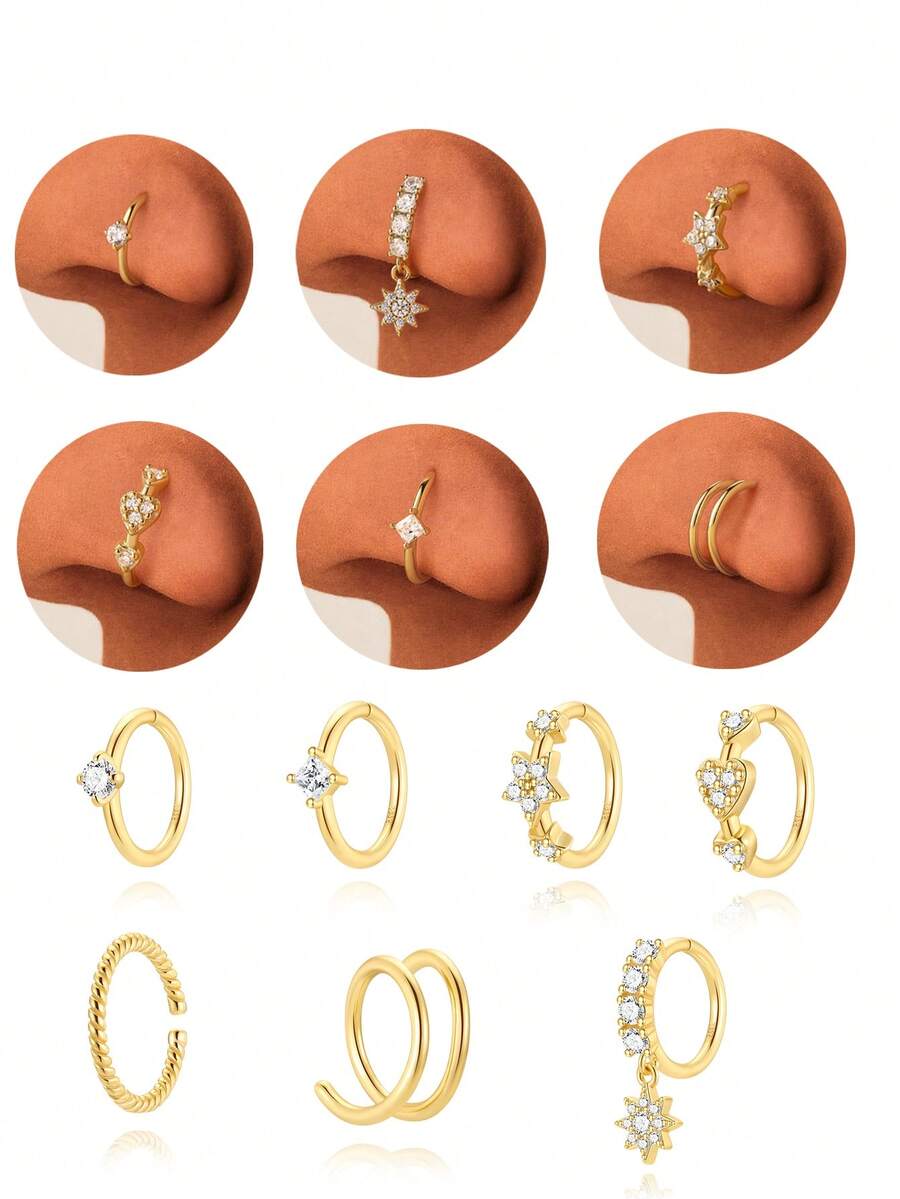 1Pc Flower 925 Sterling Silver Nasen Piercing Women Hiphop Punk Nose Piercing Classic Helix Cartilage For Daily Wear Party Christmas Gifts Fine Jewelry - Gold - View 1