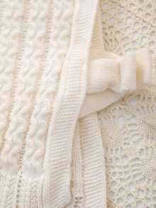 Girls' Round Neck Knitted Vest With Bow Design, Solid Color, Spring/Summer/Autumn - Beige - View 5