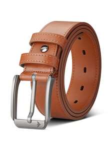 WilliamPOLO 男士纯色复古休闲 PU 皮革针扣腰带，3.8 厘米宽，适合所有季节