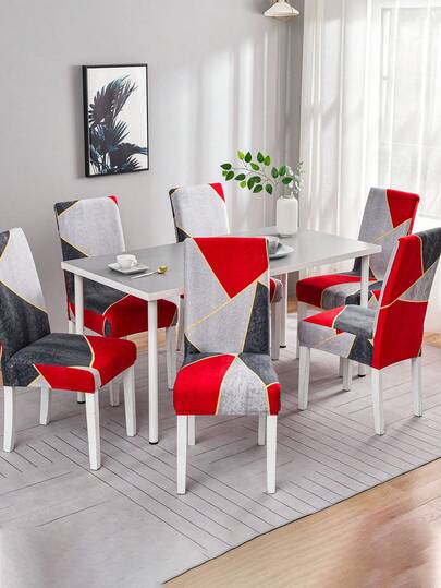 1/4/6/8 piezas Fundas de silla extraíbles, estampado geométrico, elásticas, adecuadas para comedor, dormitorio, sala de estar, decoración del hogar, decoración de fiesta festiva