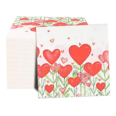 20张/40张/60张/套 柔软方形心形餐巾，双层，展开尺寸33厘米*33厘米，适用于：婚礼、下午茶、生日派对装饰、派对装饰、派对用品、节日装饰、节日用品