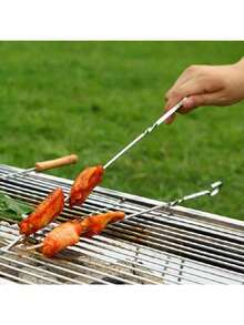 10PCS BBQ Barbecue Stainless Steel Grilling Kabob Kebab Flat Skewers Needle New - Silver - View 6