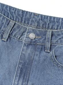 Black & Grey Harajuku Style Loose Fit High Waist Wide Leg Jeans For Women, Slim & Flattering - Light Wash - View 4