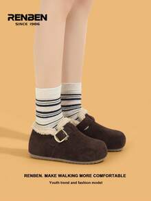 RENBEN 1双女士系带厚底鞋，2025秋冬新款，加厚鞋底，保暖内里，超柔软，套脚式，加厚保暖外穿鞋，学生加厚鞋底，增高鞋内，保暖冬鞋 - 棕色 - 查看 8