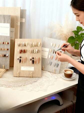 1pc Minimalist Three-Dimensional Wood Grain Texture Fake Nails Art Style Display Board Nail Art Product Photography Props Background Board Desktop Nail Sample Style Showing Shelf Nail Art Color Card Nail Display Stand