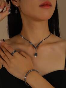 3pcs Women's Jewelry Bridal Set: Teardrop Necklace, Earrings, Bracelet, Suitable For Formal Occasions, Weddings, And Formal Attire