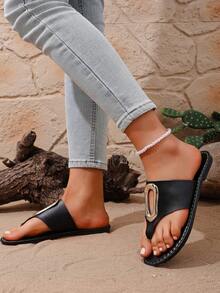 Dép xỏ ngón rỗng màu trơn dành cho nữ, bạn đồng hành trên bãi biển, mùa hè - màu đen - Xem 3