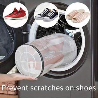 Multipurpose Polyester Laundry Bags With Zipper Closure For Sneakers, Sports Shoes, Slippers, And Delicates - Durable Mesh Round Washing Bags For Shoe Protection And Clothing Care - 1 Pack