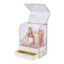 LIVINGANDHOME Living And Home 3-Tier Transparent Cosmetics Storage Organizer Cream/Transparent PET Plastic Dustproof Makeup Organizer With Drawers - Cream 25cm W X 18cm D X 33cm H - View 4