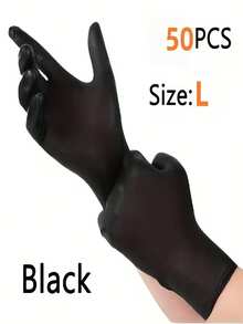 100只/包 一次性丁腈手套，黑色，尺码S/M/L/XL可选。耐用家用清洁手套，适用于厨房、浴室、清洁、美容、染发和宠物护理（无包装盒）。 - 黑色 - 查看 12