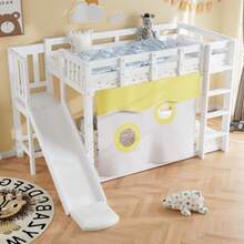 Wooden Bunk Bed With Stairs And Guardrails, Bed Curtain, Slide, Children's Bed With Fall Protection And Guardrail, MDF And Pine, White, 90 X 200 Cm - White - View 7