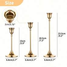 12pcs Elegant & Romantic European Candles For Dinner, Wedding Decoration, 6pcs Tabletop Candle Holders, Conical Metal Candle Holders, Room & Home Decor - Gold - View 6