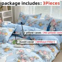 3pcs Sunflower Pattern Bedding Set, 100% Polyester Breathable Bedding, With Zipper Closure, Machine Washable, Digital Printed Duvet Cover And 2 Pillowcases, Suitable For Bedroom And Dorm Decor - 1 Duvet Cover + 2 Pillowcases (Filler Not Included) - Yellow - View 2