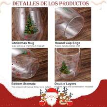 YQQ Taza de Navidad con Árbol de Navidad 380ml Vaso de Café de Vidrio Transparente Copa para Bebidas Calientes y Frías Regalo Ideal para Mujeres Mamá Colegas - Apta para Lavavajillas5735 - transparente - Ver 3