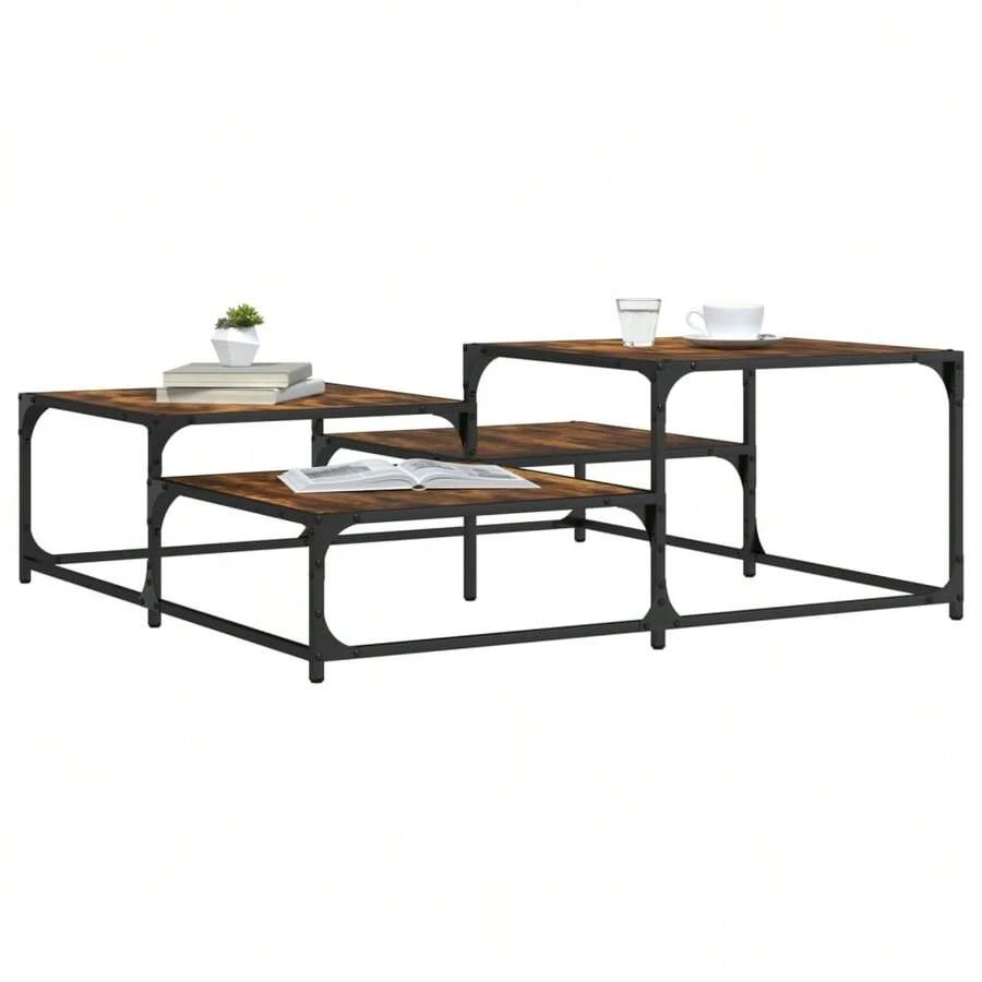 Tavolino vidaXL in legno di rovere affumicato, 107 x 107 x 40 cm, legno composito - nero - Visualizzare 1