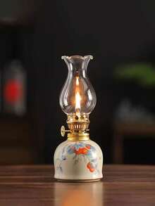 1pc Vintage Practical Ceramic Base Windproof Glass Candle Holder, Suitable For Home Decor, Atmospheric Retro Design, Nostalgic Ornament - Multicolor - View 7