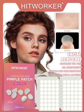 200/2000片装水胶体祛痘贴 - 隐形高品质痘痘贴，蕴含水杨酸、茶树油和金盏花油，浅米色，不留痕迹，日夜均可使用，24小时防护，适用于敏感浅米色肌肤，适合所有浅米色肤质（男女皆宜），祛痘贴，浅米色护肤配件，痘痘，可爱痘痘贴，浅米色祛痘护理