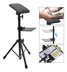 Soporte de reposabrazos de altura ajustable, trípode de acero al manganeso con almohadilla de cuero PU impermeable para salón de belleza. - Negro - Ver 1