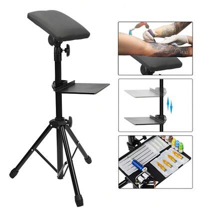 Soporte de reposabrazos de altura ajustable, trípode de acero al manganeso con almohadilla de cuero PU impermeable para salón de belleza.