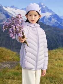 青少年女孩连帽羽绒服，冬季保暖外套，防水防风，舒适 - 粉紅紫 - 查看 3