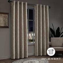 Beige And Black% Blackout Geometric Pattern Curtains, 52 Inch Wide 96 Inches Long 2 Panels, Thermal Insulated Noise Reducing Anti-Rust Grommet Drapes Bedroom Living Room,, Modern Style, Energy-Efficient - 暖沙和白色 - 查看 3