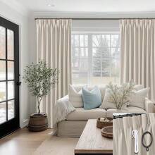 White Greyish Blackout Curtains 96 Inches Long, Pinch Pleated Linen Blackout Curtains Bedroom 2 Panel Set, Home Decor - Warm Beige (Creamy Beige) - View 1