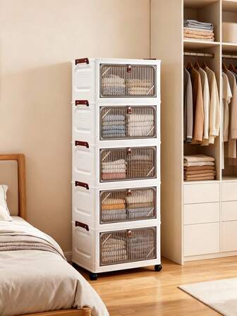 1pc Portable Folding Wardrobe, (38cm-58cm Wide) Plastic Flip-Top Storage Cabinet, Collapsible Clothes Organizer, Living Room Toy Cabinet, Snack Cabinet, Kitchen Floor Standing Shelf, Christmas & Halloween Gift, Bathroom Tissue Box, Bedroom Storage Rack, Foldable Shoe Rack