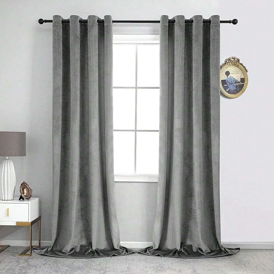 Blackout Curtains Living Room - 96 Inches Long Blocking Curtain Panels, Thermal Insulated Drapes Bedroom/Sliding Door, 2 Panels(W52 X L96 Inch, Ivory) - 灰色 - 查看 1