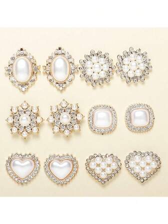 20pcs Luxury Palace Style Shiny Acrylic Faux Pearl Rhinestones, Assorted Shapes (Flower, Heart, Oval, Round, Snowflake) - Ideal For DIY Jewelry, Wedding Hair Accessories, Home Decor And Party Supplies, Decorative Beads
