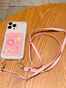Ốp lưng điện thoại có dây đeo hình hoa 3D nhiều màu sắc, tích hợp ngăn đựng thẻ, tương thích với Apple 16 Pro Max/ 15 Pro Max, New 11, 12, Creative 12, 11 Chống rơi, 14 Pro/13 Ốp bảo vệ, tương thích với iPhone 17 Pro Max/17/Pro/17 Plus/17, Phong cách mùa hè - Hồng - Xem 3