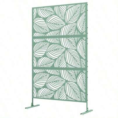 Privacy Screen Constructed With An Outdoor-Ready Steel Frame Coated With Water-Protective Paint Features Modern Leaf Motifs