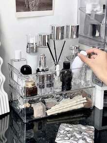 1个豪华透明亚克力化妆品收纳盒，带提手，可存放化妆品、护肤品、口红和面膜，可堆叠桌面支架，适用于梳妆台、浴室、橱柜和办公桌，多功能收纳盒，是送给喜欢整洁时尚空间的女性、朋友和同事的完美礼物，非常适合圣诞节、情人节、生日、乔迁和节日庆祝活动。 - 無色 - 查看 7