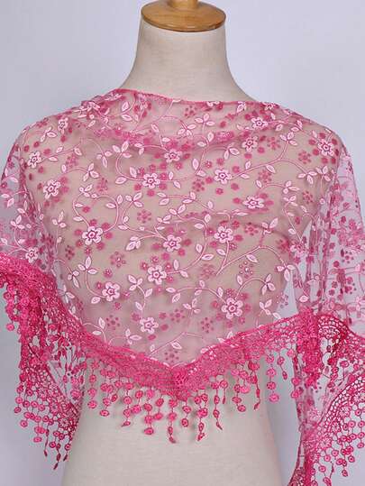 1pc Women's Fashion Floral Lace Trimmed Triangular Scarf/Headscarf