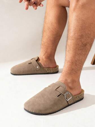 Wide Fit Men's Casual Solid Color Slip-On Mules, Comfortable Non-Slip Durable Soft Sole, Round Toe Design, Comfortable Fabric Upper, PVC Sole, Slip-On Closure, Suitable For Outdoor Activities All Year Round