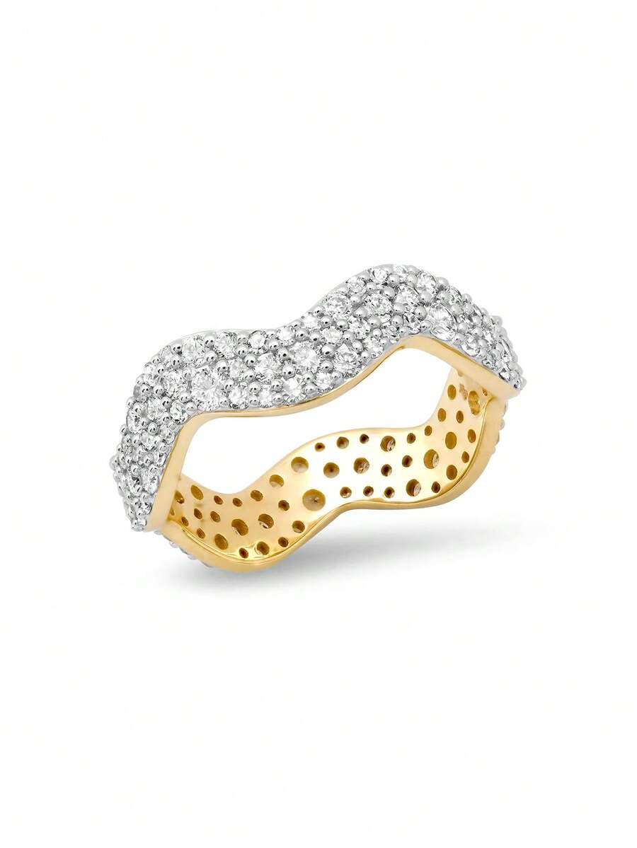 独特优雅的925纯银首饰，镶嵌圆形立方氧化锆，光滑波浪形多层戒指，专为女孩设计 - 鋯環 - 查看 1