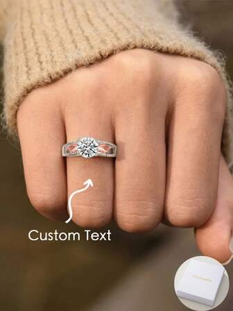 Customized Birthstone Wing Ring, Laser Engraved English Text, Commemorating Cherished Memories, Deep Affection And Precious Moments Shared With Loved Ones. A Thoughtful Gift For Family.