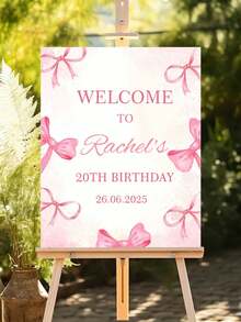 1件客製化生日派對歡迎牌 - 個性化戶外花園入口裝飾，粉色公主主題，「歡迎參加 Rachel 的 20 歲生日派對」，適用於公主主題派對、生日裝飾、萬聖節和聖誕節裝飾，美學風格 - 彩色 - 查看 6