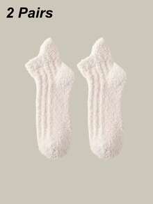 随机1/2/3/5双装女士纯色可爱休闲布艺船袜，加厚保暖舒适室内冬季睡眠袜