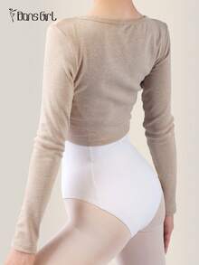 DonsGirl 1 Piece Women's Knitted Ballet Warm-Up Top - Long Sleeve Front Knot Design, Elegant Versatile Sweater For Ballet/Modern Dance & Daily Wear - Apricot - View 8