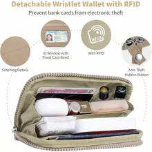 Correa Clip And Go para Teléfono con Cartera, Cordón Cruzado con Cierre Antirrobo, Cartera de Muñeca Desmontable con RFID y Ventana para Identificación para Viajes Diarios - Caqui - Ver 6